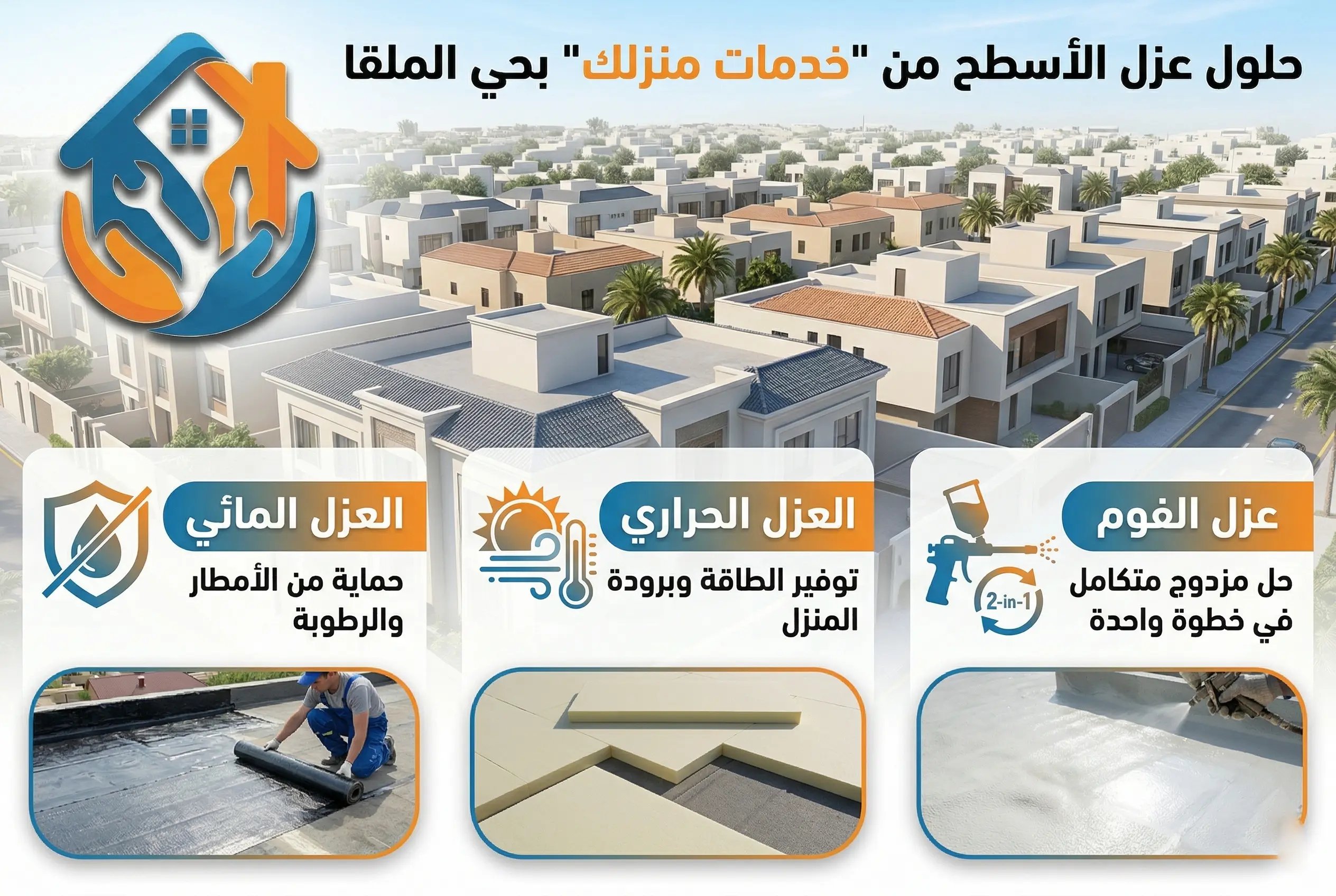 أنواع عزل الأسطح التي نوفرها في "خدمات منزلك" بحي الملقا