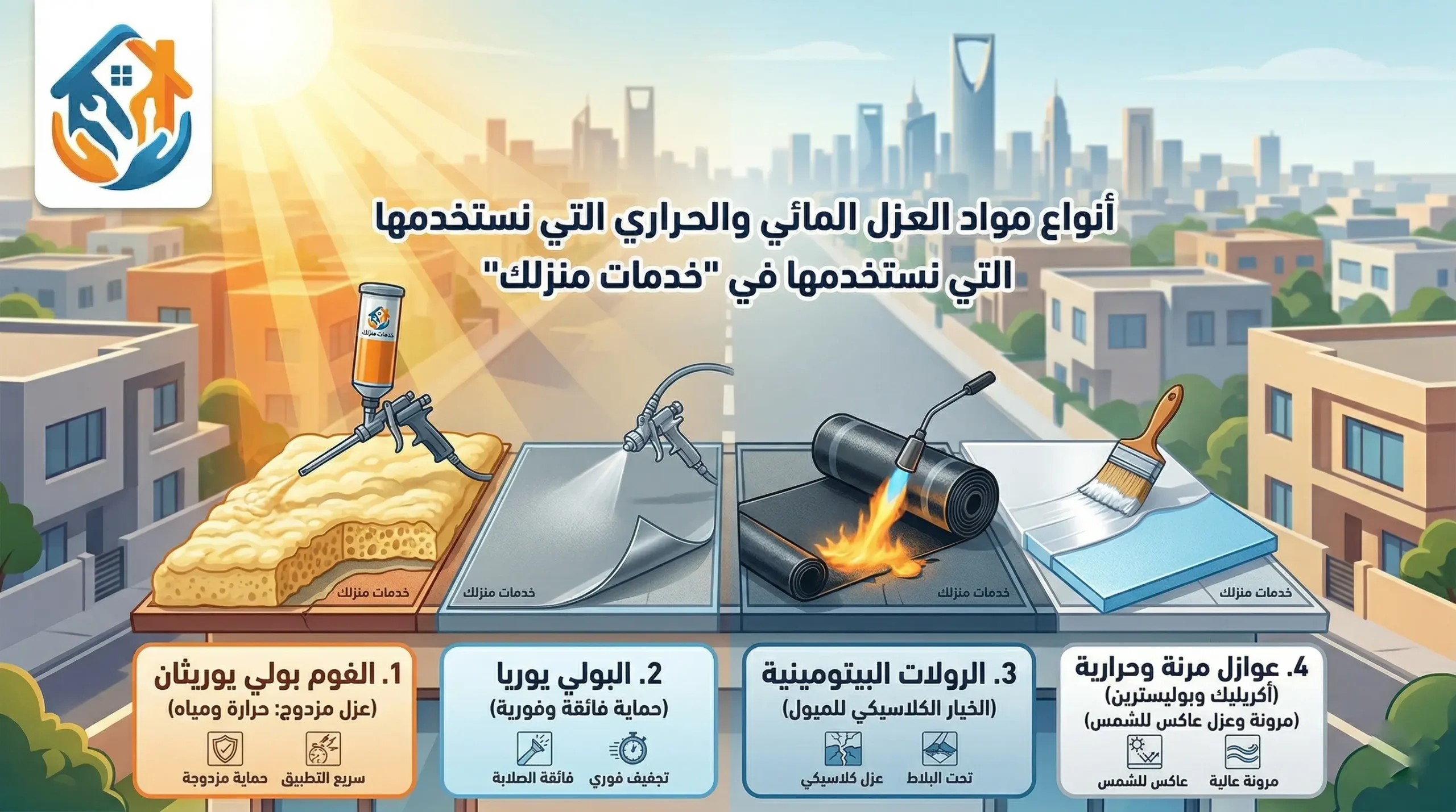 أنواع مواد العزل المائي والحراري التي نستخدمها في "خدمات منزلك"