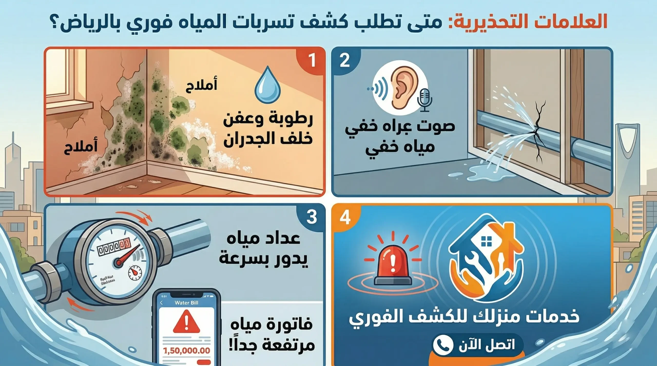 العلامات التحذيرية: متى تطلب كشف تسربات المياه فوري بالرياض؟