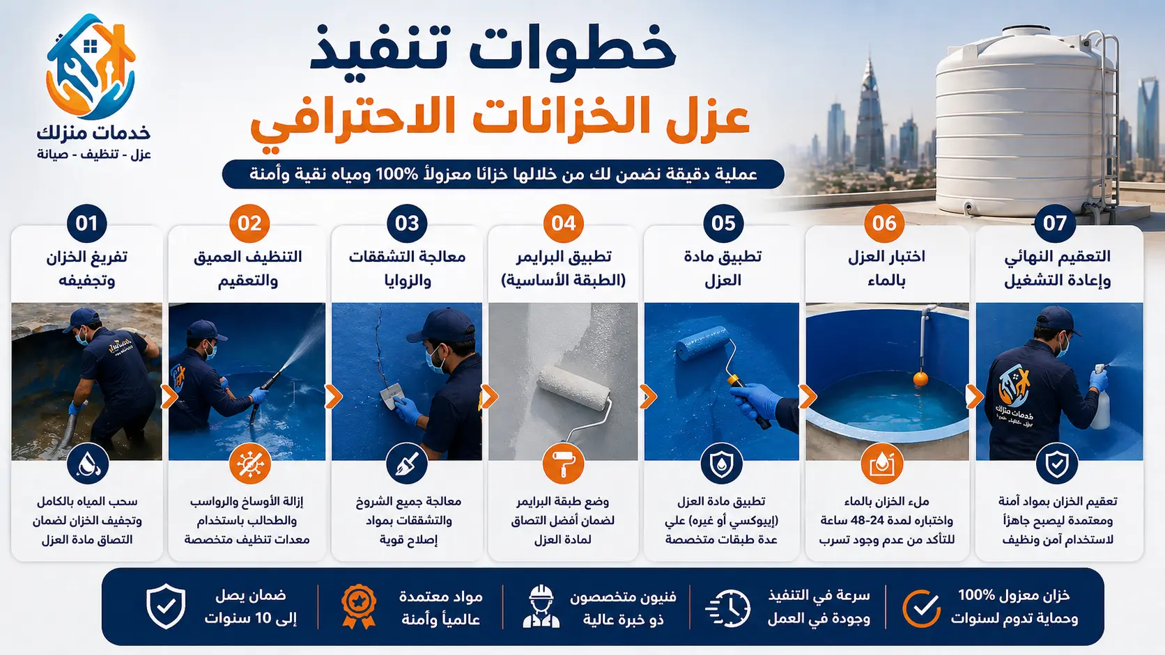 خطوات تنفيذ عزل الخزانات الاحترافي