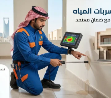 Technician detecting water leaks indoors كشف تسربات المياه شرق الرياض بدون تكسير | حل فوري 100% مع ضمان
